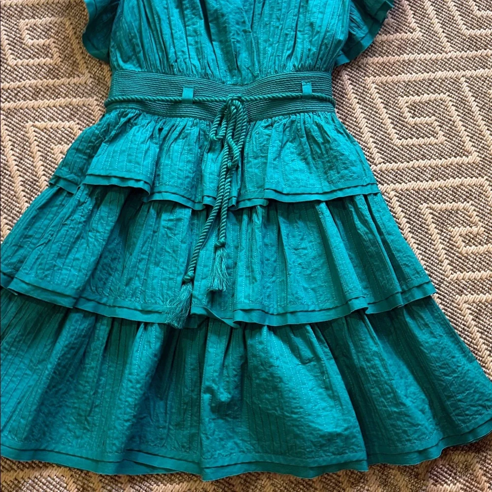 Woman’s' Teal Tiered Ruffle Dress with Waist Tie